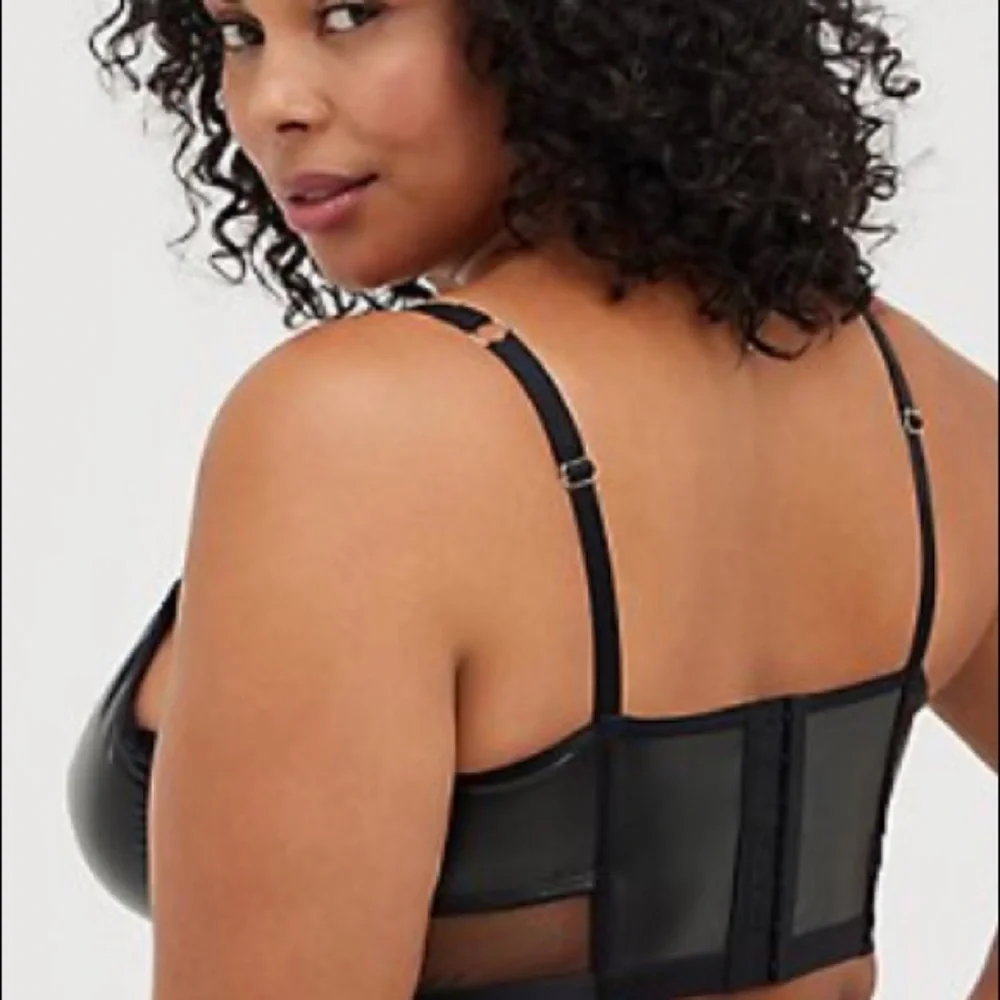 Torrid Black Faux Leather & Mesh Bralette, Sizes 0X, 3X, 4X - Picture 5 of 6